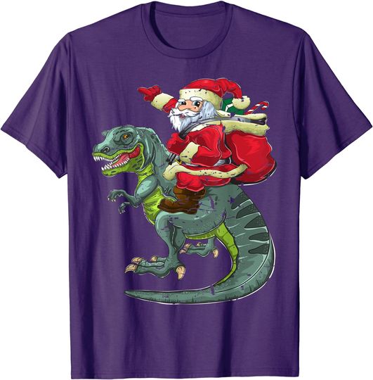 Dinosaur Christmas Gifts Boys Men Xmas Santa Riding T Rex T-Shirt