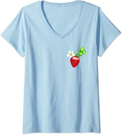 Womens Retro Strawberries Pattern Berry Pocket T-Shirt