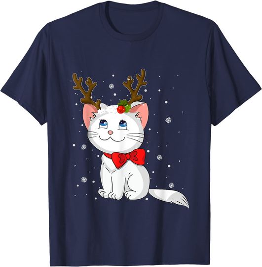 Christmas Cat Reindeer Antlers T-Shirt