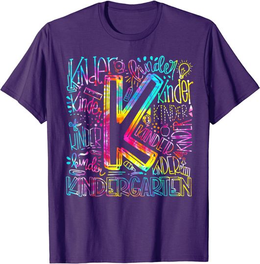 Tie Dye Kindergarten Typography Team Kindergarten Teacher T-Shirt