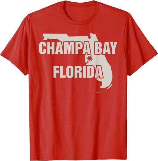 Champa Bay T-Shirt Champa Bay Florida Silver Red State Outline