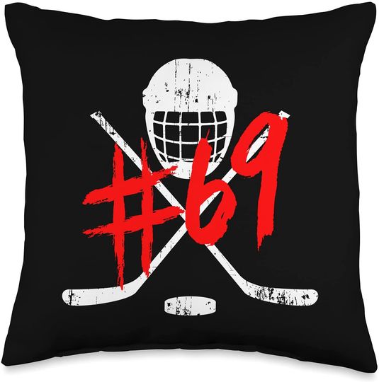 Vintage Distressed Classic Hockey #69 Vintage Hockey 69 Jersey Number Throw Pillow