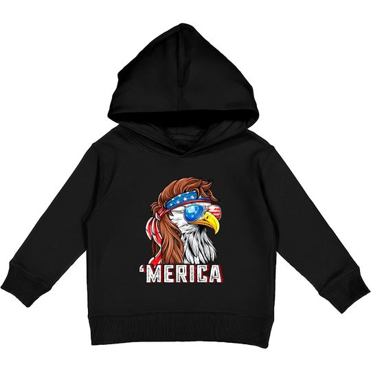Merica Usa American Flag Patriotic 4th Of July Bald Eagle Kids Pullover Hoodie