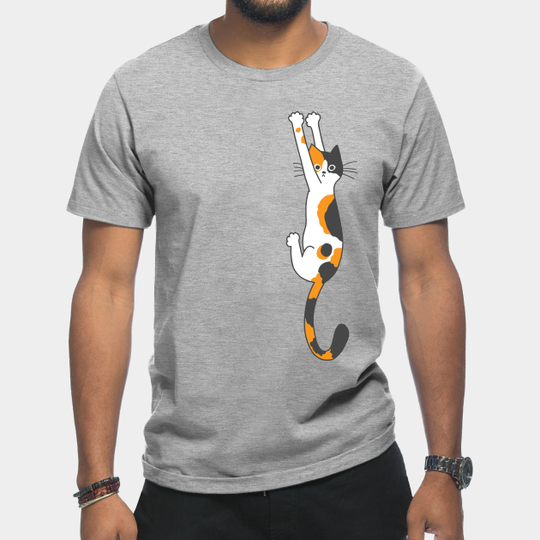 Calico Cat Hanging On - Cat - T-Shirt