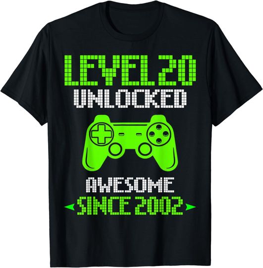 Level 20 Unlocked Awesome 2002 Video Game 20th Birthday T-Shirt