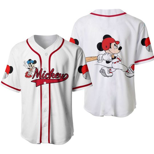 Mickey Mouse White Red Disney Unisex Cartoon Baseball Jersey