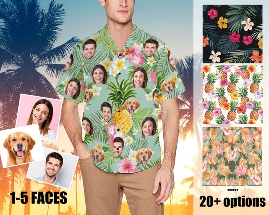 Custom Hawaiian Shirt with face, Personalized Men's Shirt with Pockets, Custom Short Sleeve shirts for man