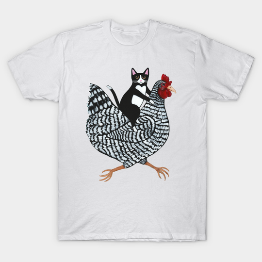 Tuxedo Cat on a Chicken - Cat - T-Shirt