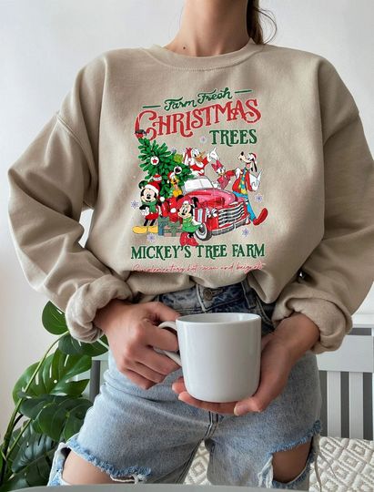 Cute Disney Mickey Minnie Christmas Sweatshirt, Mickey's Farm Fresh Christmas Sweater, Mickey's Tree Farm Sweatshirt, Christmas Sweatshirt