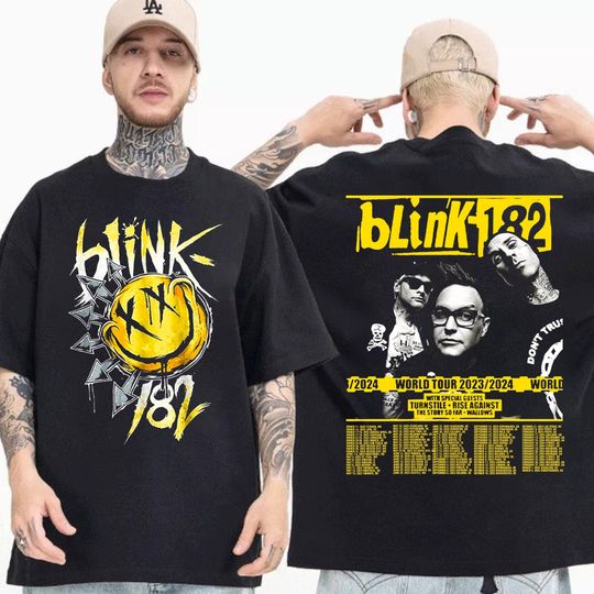 Blink-182 Tour 2023 2024 Shirt, Blink 182 Fan Shirt, Blink World Tour Shirt, Arrow Smiley Shirt, Tom Delonge Back In Blink 182 T-Shirt