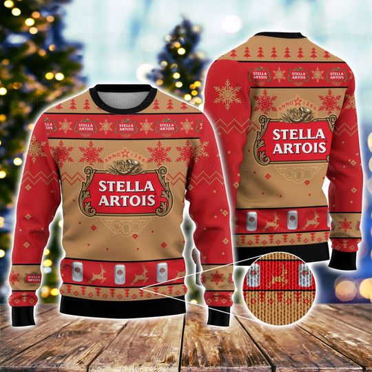 Christmas Ugly Sweater, Stella Artois Ugly Sweater, Stella Artois Sweater For Men