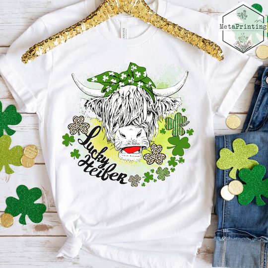 Lucky Heifer Shirt, St Patrick Longhorn Cow Shirt, Shamrock