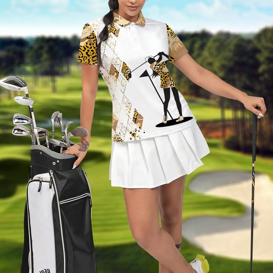 Golf Polo Shirt, Leopard Women Golf Shirt,