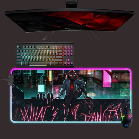Spiderman led mouse mat, Into the Spider Verse Gwen rgb mouse pad, gaming mouse pad, desk mat, gift for gamer
