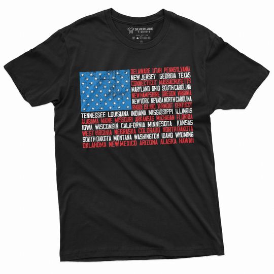 American Flag Shirt With States Fourth of July Tee Patriotic T-Shirt