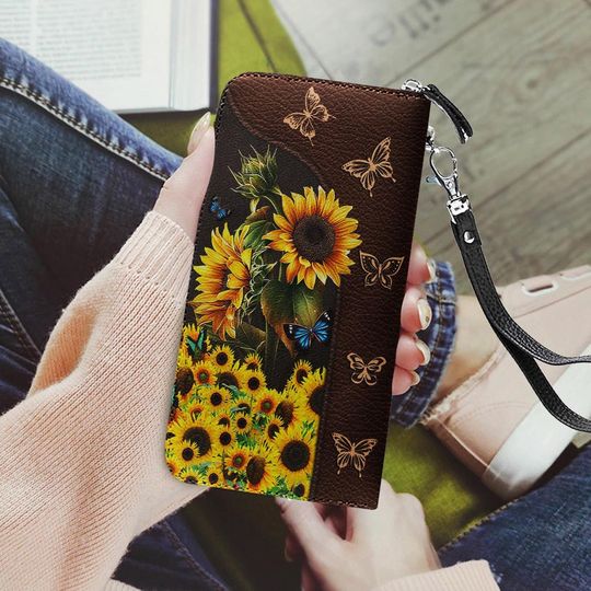 Butterfly Sunflower Lover Leather Wallet