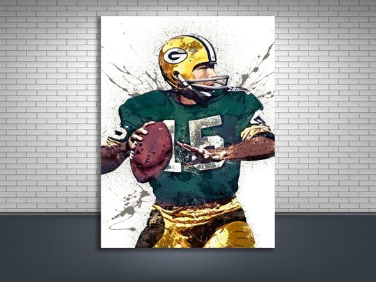 Bart Starr Poster, Green Bay Packers, Canvas Wrap, Kids Room, Man Cave, Bar, Game Room
