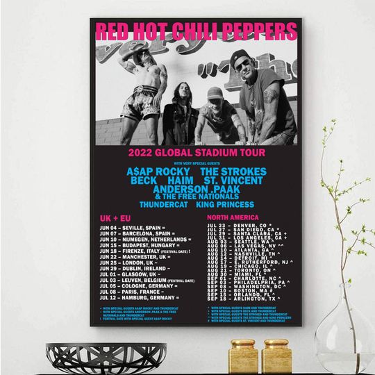 Red Hot Chili Peppers Unlimited Love World Tour 2022 Poster, RHCP Tour 2022 Poster