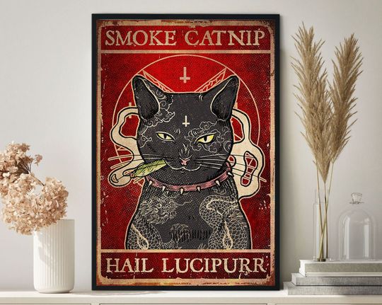 Smoke Catnip Hail Lucipurr Poster, Black Cat Poster
