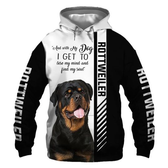 Rottweiler Dog 3D All Over Print Pullover Hoodie, 3D Hoodie For Men