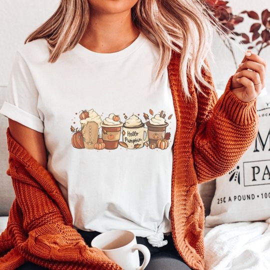 Fall Coffee Shirt. Cute Hello Pumpkin T-Shirt