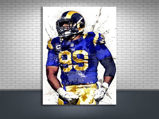 Aaron Donald Poster, Los Angeles Rams, Canvas Wrap, Kids Room, Man Cave, Game Room, Bar