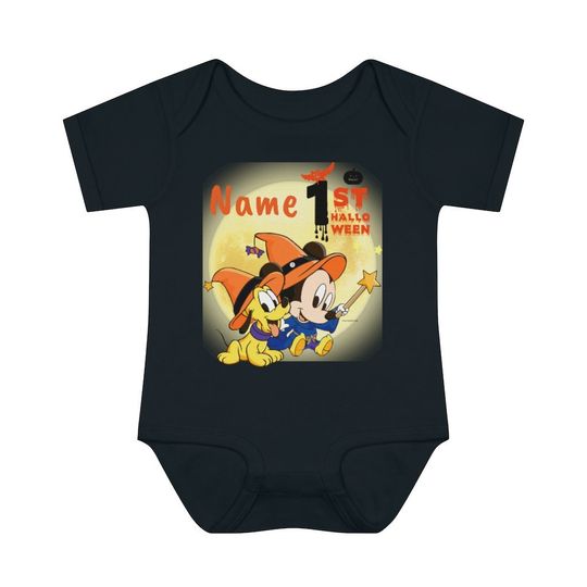 First Halloween Personalized Onesie Infant Baby Rib Bodysuit Disney Mickey Mouse Pluto Present Onesie