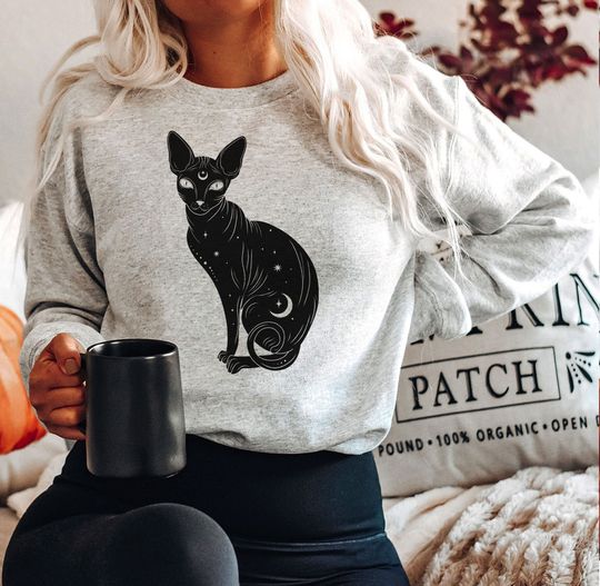 Black cat sweatshirt, Halloween cat