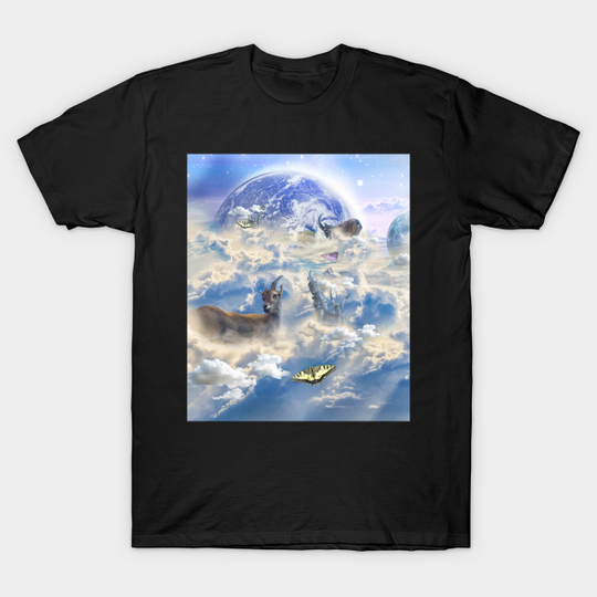 Clouds Goat In Space, Galaxy Planets Goats & Butterfly - Clouds Goat In Space - T-Shirt