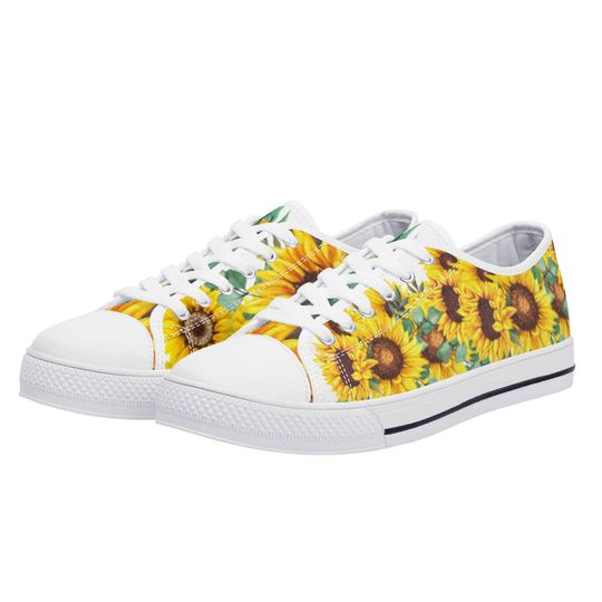 Sunflower Fields Women's Low Top Canvas Shoes With Customized Tongue