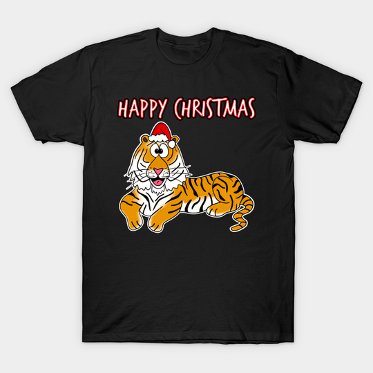 Christmas Tiger Santa Hat Safari Funny Wildlife - Christmas Tiger - T-Shirt