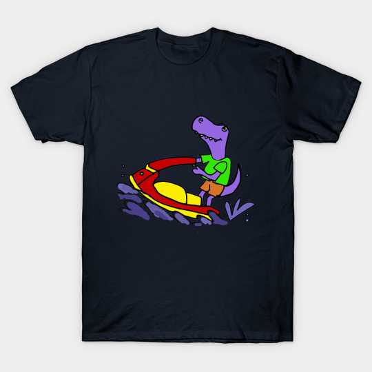Funny T-rex Dinosaur Jet Skiing Cartoon - Jet Ski - T-Shirt
