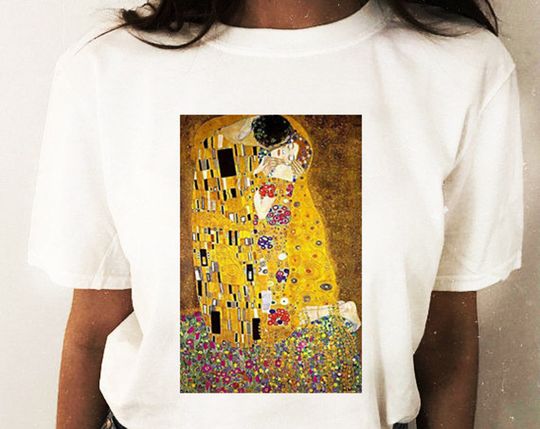Womens T-shirt Gustav Klimt The kiss painting, art t-shirt