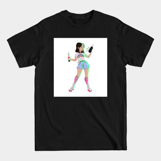 Girl in roller skates Illustration - Netflix And Chill - T-Shirt