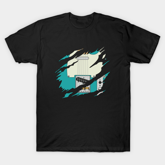 Ripped Electric Guitar T-Style Teal Color - Ripped Guitar - T-Shirt