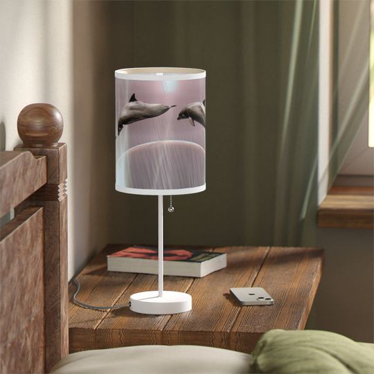 Moon setting sun rising dolphins fantcy Lamp on a Stand, US|CA plug