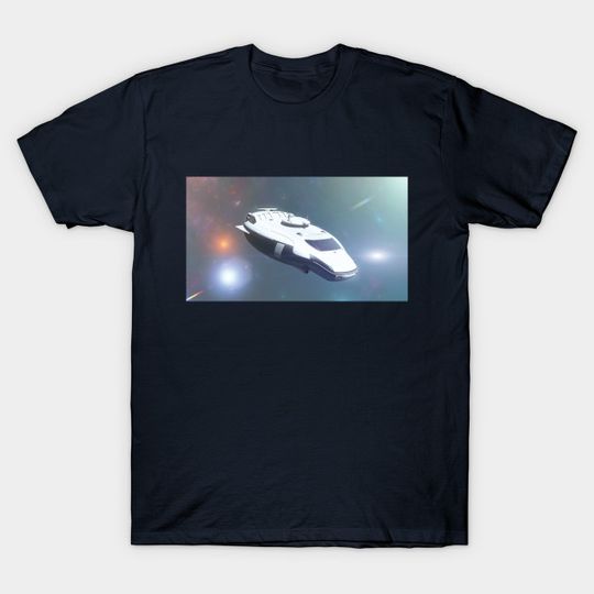A Spaceship flying in the deep space. - Games - T-Shirt