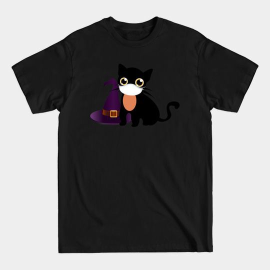 Black Cat Wearing A Mask Halloween - Halloween - T-Shirt