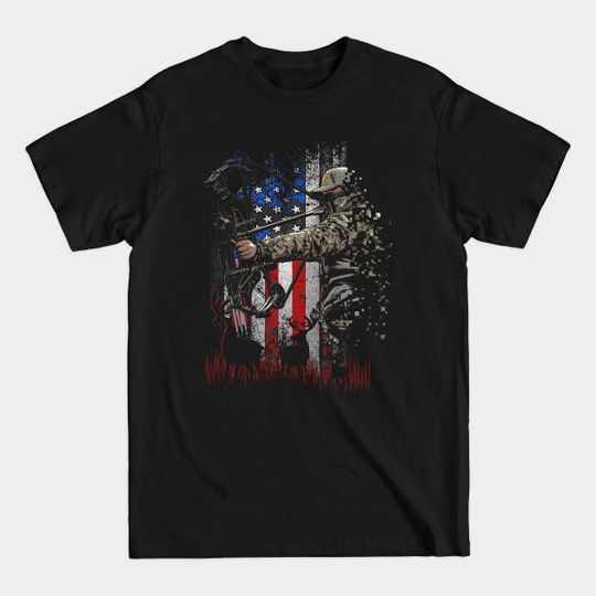 Hunting Archer American US Flag Xmas Gifts Bowhunting Hunter - Hunting Archer American Flag - T-Shirt