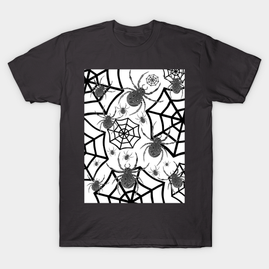 Black And White Halloween - Spiders - T-Shirt