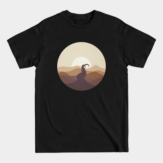 Flat Landscape Ibex Desert Animal Silhouette - Silhouette - T-Shirt