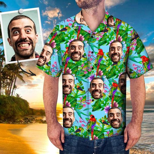 Custom Photo Face Shirt - Custom Tropical Casual All Over Print Hawaiian Shirt - Best Gifts for Men - Beach Party T-Shirts
