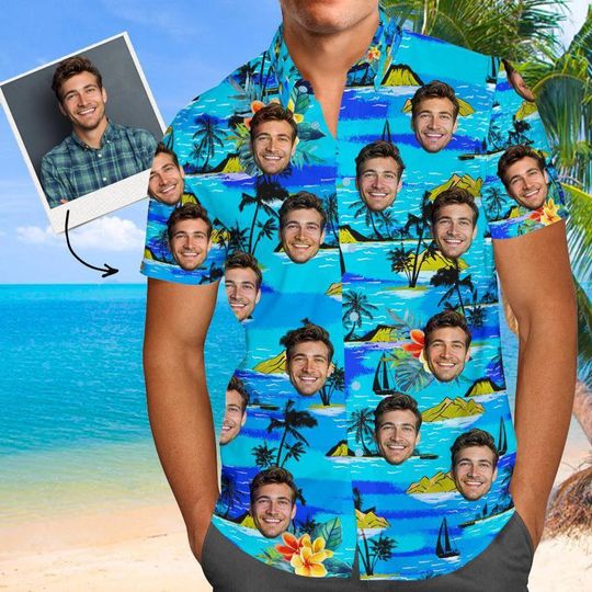 Personalize Face Short Sleeve Button Down Hawaiian Shirt
