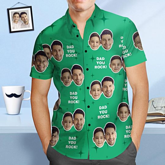 Custom Photo Face Shirt - Custom Men's Face Shirt All Over Print Hawaiian Shirt - Dad You Rock  - Beach Party T-Shirts