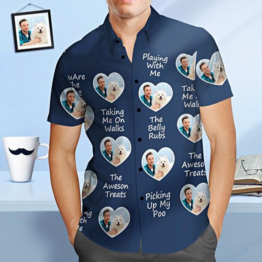 Custom Photo Face Shirt - Custom Men's Face Shirt All Over Print Hawaiian Shirt - Best Dog Dad