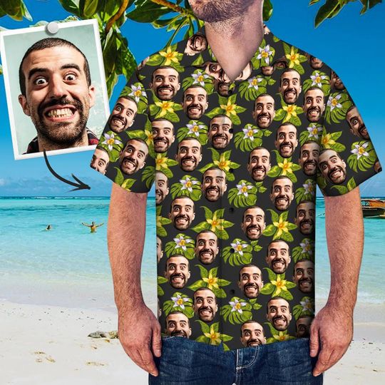 Custom Photo Face Shirt - Personalize Face Shirt - All Over Print Hawaiian Shirt - Best Gifts for Men - Beach Party T-Shirts