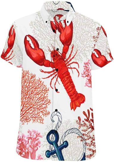 Loose Fit Tropical Marine Lobster Hawaiian Shirt