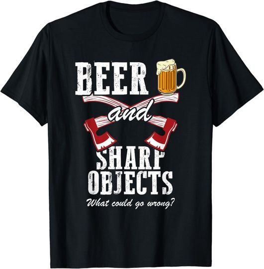 Beer and Sharp Objects Axe Throwing Lumberjack Dad T-Shirt