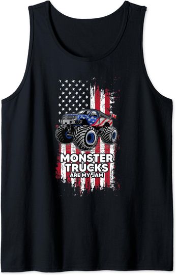 Cool Patriotic Monster Truck Are My Jam USA American Flag Tank Top