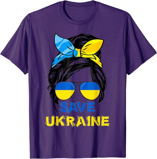Messy Bun Hair Ukraine Ukrainian Flag Girl Save Ukraine T-Shirt